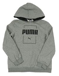 Šedá melírovaná mikina s logem a kapucí Puma