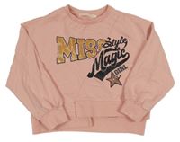 Světlerůžová crop mikina s nápisy 