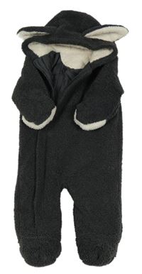 Tmavošedá huňatá podšitá kombinéza s kapucí s ušima Matalan