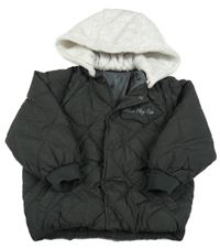 Tmavošedá šusťáková prošívaná zateplená bunda s teplákovou kapucí Zara