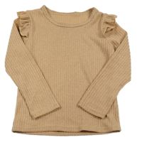 Hnědé úpletové žebrované triko s volánky shein