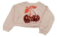 Světlerůžové crop triko s třešněmi z flitrů Next