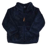 Tmavomodrá chlupatá propínací mikina H&M