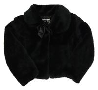 Černé kožešinové podšité bolerko s mašlí 