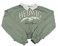 Khaki crop lehká mikina s Hedvikou a límečkem H&M