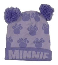 Fialová pletená čepice s Minnie a bambulemi 