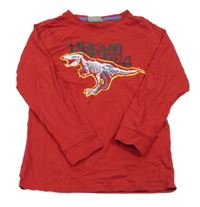 Červené pyžamové triko s dinem 