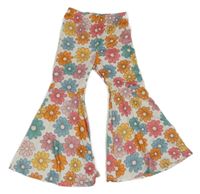 Bílo-barevné květované flare legíny 