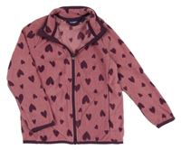 Starorůžová fleecová propínací mikina se srdíčky Lupilu