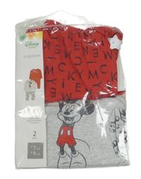 Nové - 2x pyžamo - červené s písmeny + šedé s Mickeym Disney