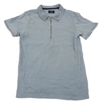 Šedomodré žebrované polo tričko se zipem Next