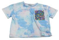 Modro-fialové batikované crop tričko s flitry Primark
