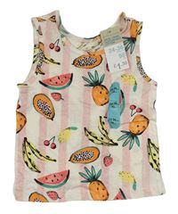Bílo-růžový pruhovaný top s ovocem Primark