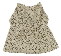 Smetanovo-antracitové šaty s leopardím vzorem a volánky zn. H&M