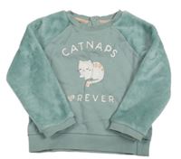 Zelená mikina s plyšovými rukávy a kočkou Baby club