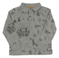 Šedé polo triko s obrázky 