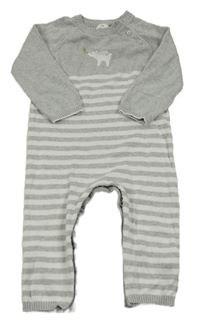 Šedo-bílý pruhovaný svetrový overal s medvídkem John Lewis