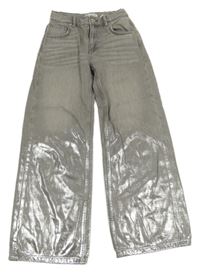 Šedo-stříbrné široké lesklé rifle Zara