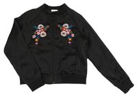 Černý saténový crop podšitý bomber s květy Matalan