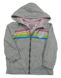 Světlešedo-barevná propínací mikina s pruhy a kapucí Pocopiano