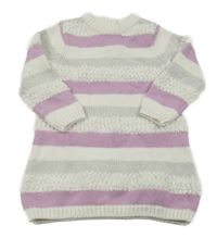 Bílo-lila-šedé pruhované svetrové šaty Topomini