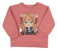 Růžová mikina s dívkou a nápisy C&A