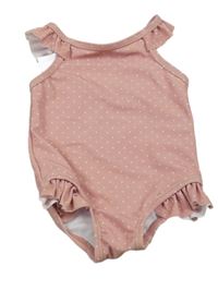 Růžovo-bílé puntíkaté jednodílné plavky s volánky George