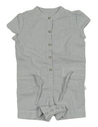 Světlemodro-bílý pruhovaný kraťasový overal 