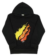 Černá mikina s ohněm a kapucí