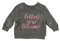 Šedá květovaná mikina s nápisem Primark