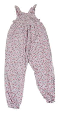Bílo-růžovo-modrý květovaný kalhotový overal Primark