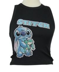 Dámský tmavošedý žebrovaný crop top se Stitchem Disney 