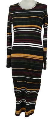 Dámské černo-barevné pruhované žebrované midi šaty Primark 