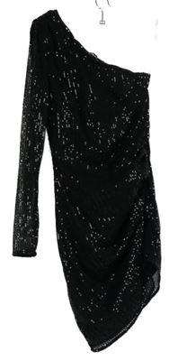 Dámské černé flitrové asymetrické šaty 