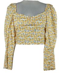 Dámská bílo-žlutá kytičkovaná crop halenka 