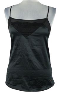 Nové - Dámský černý saténový top s krajkou F&F