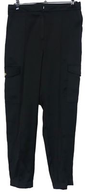 Dámksé černé saténové teplákové cargo kalhoty s kapsami F&F