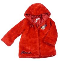 Červený chlupatý kabát s Minnie a kapucí Disney