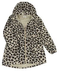 Béžová šusťáková jarní parka s leopardím vzorem a kapucí H&M