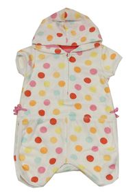 Bílý puntíkatý froté kraťasový overal s kapucí Mothercare