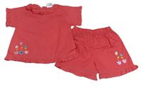 2set- růžová halenka s kytičkami+ plátěné kraťasy 