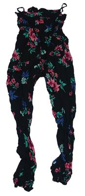 Černý květinový kalhotový overal Primark