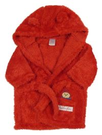 Červený chlupatý župan s medvídkem Paddington a kapucí