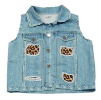 Modrá melírovaná propínací vesta s leopardím vzorem Shein