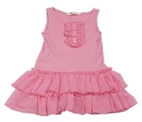 Růžové bavlněné šaty s šifonovými kanýry