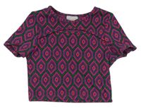 Růžovo-zelené vzorované crop tričko Matalan