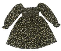 Černo-pískové květované šaty s žabičkováním Shein