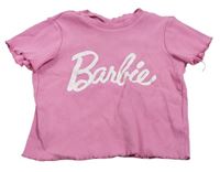 Růžové žebrované crop tričko - Barbie