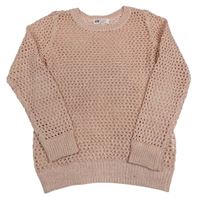 Světlerůžový perforovaný třptivý svetr H&M