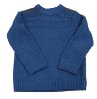 Modrý žinylkový svetr s vsadkami F&F